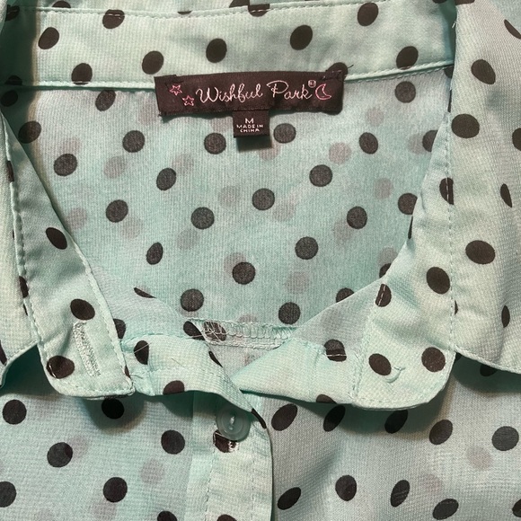 Sleeveless button up blouse. See thru mint with black dots - Picture 2 of 3